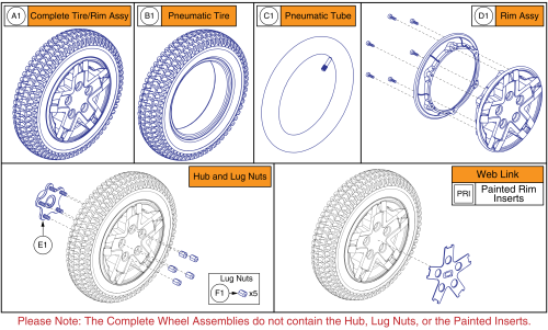 Drive Wheel - Pneumatic, 5 Spoke Silver Rim/black Tire W/ Color Insert parts diagram