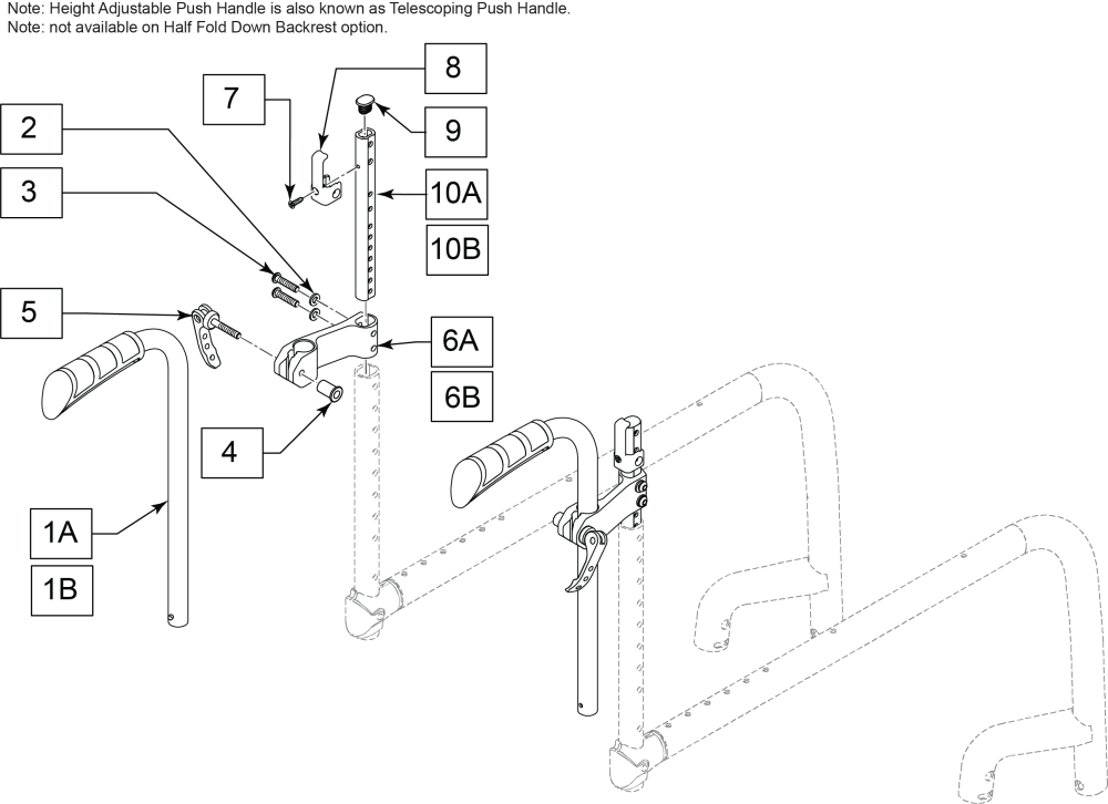 Height Adjustable Push Handles parts diagram