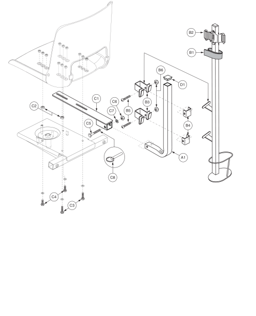 Cane / Crutch Holder - Molded Plastic Seat parts diagram