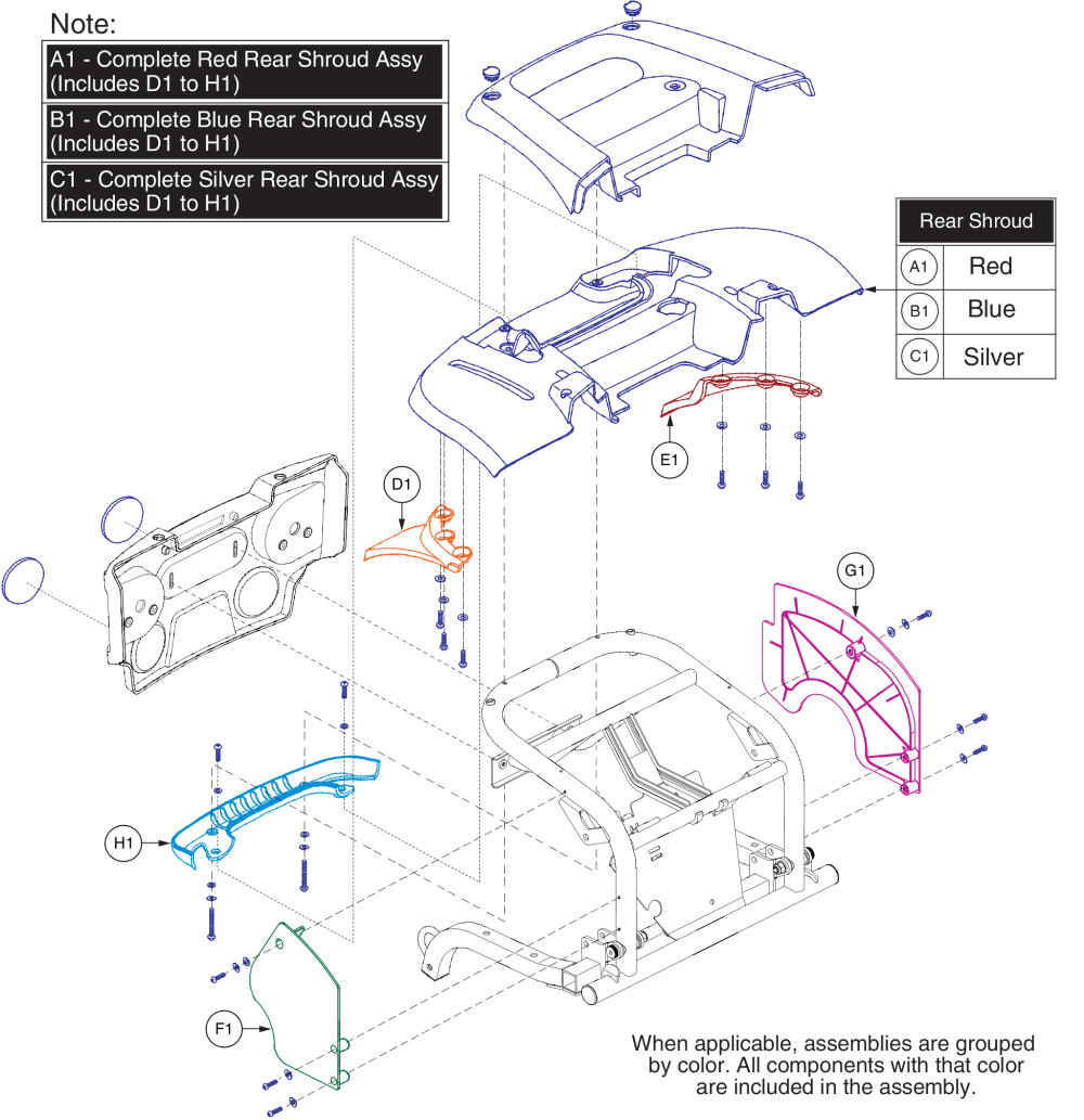 Rear Shroud Assy, Pursuit, S713 parts diagram