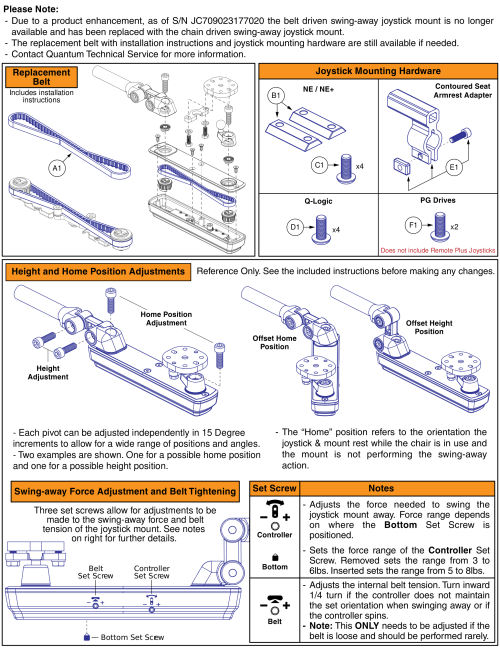 Belt Driven Swing-away Joystick Mount (version 3 Swing-away Mount) parts diagram