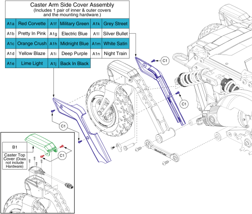 Caster Arm Shroud Cover Assembly, 4front parts diagram