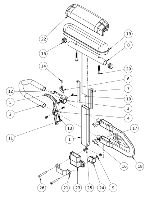 Flip Height Adjustable T-arm parts diagram