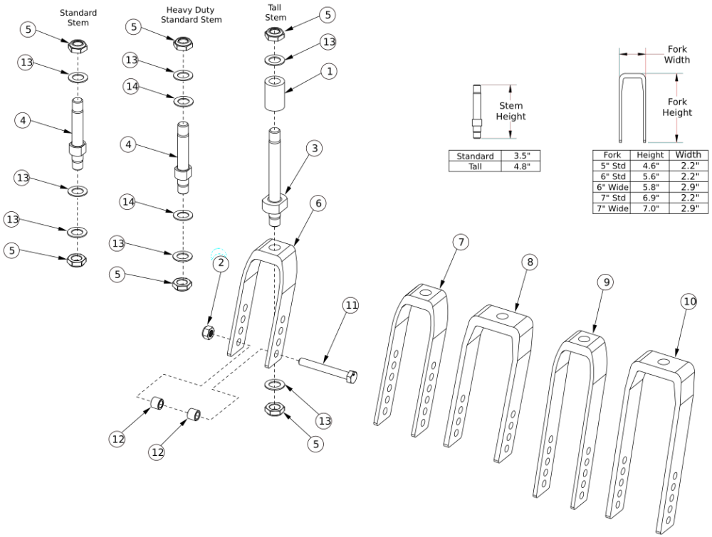 Focus Cr Heavy Duty Caster Forks And Stems parts diagram