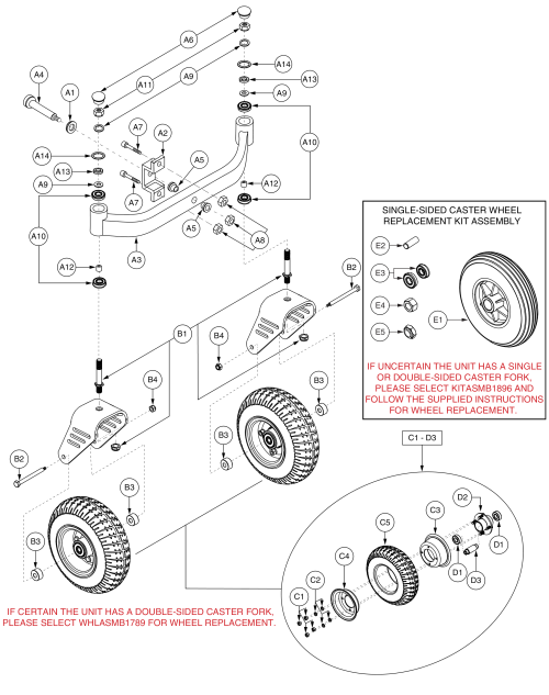 Flat-free, Articulating Beam Assembly, Jazzy 1170 Series parts diagram