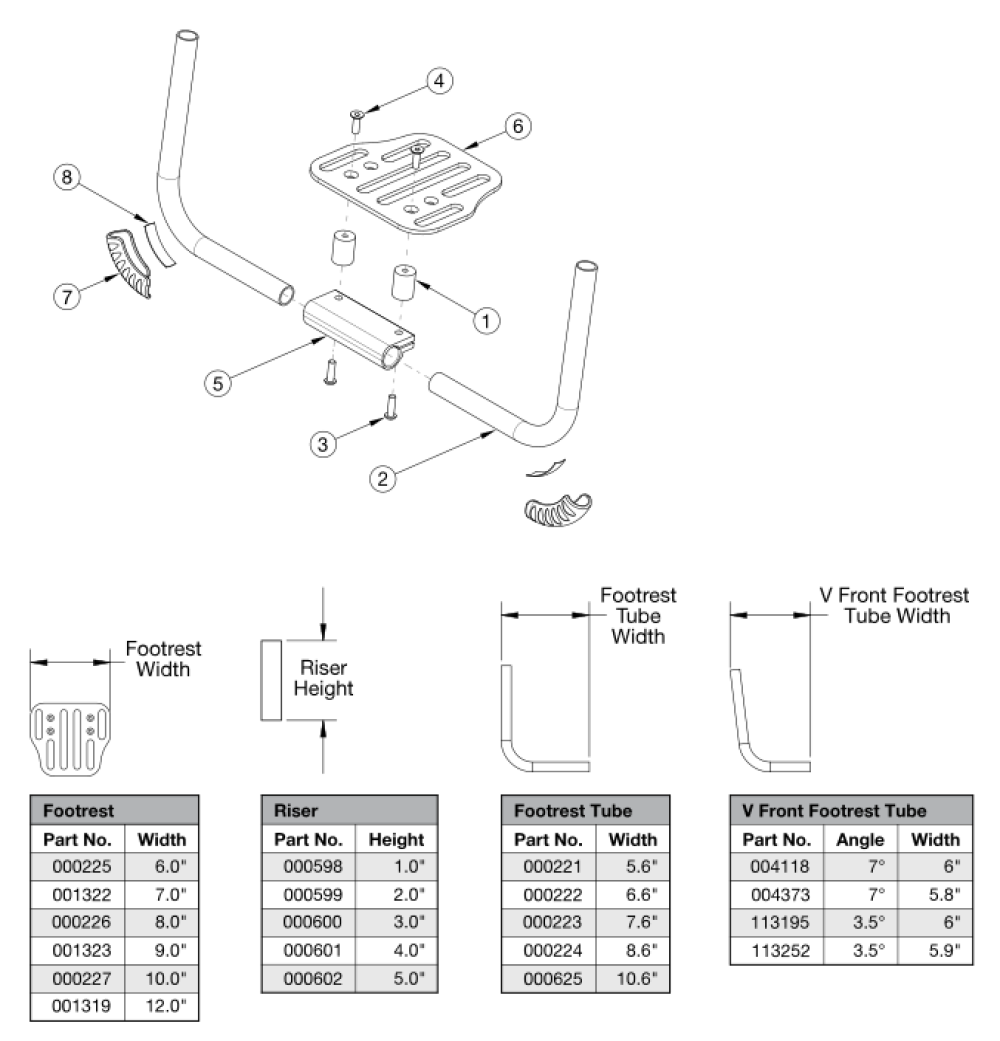 Rogue2 Footrest - Aluminum Angle Adjustable With Riser parts diagram
