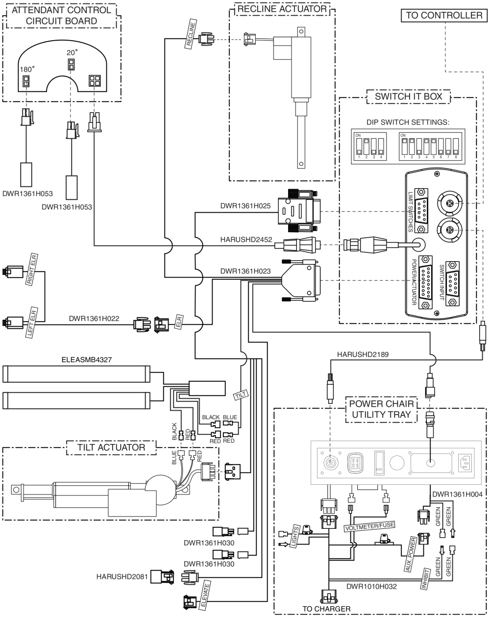 Electrical Diagram - Sync Recline / Comb Legs, W/ Ind Tilt And Comb Legs, Switch-it parts diagram