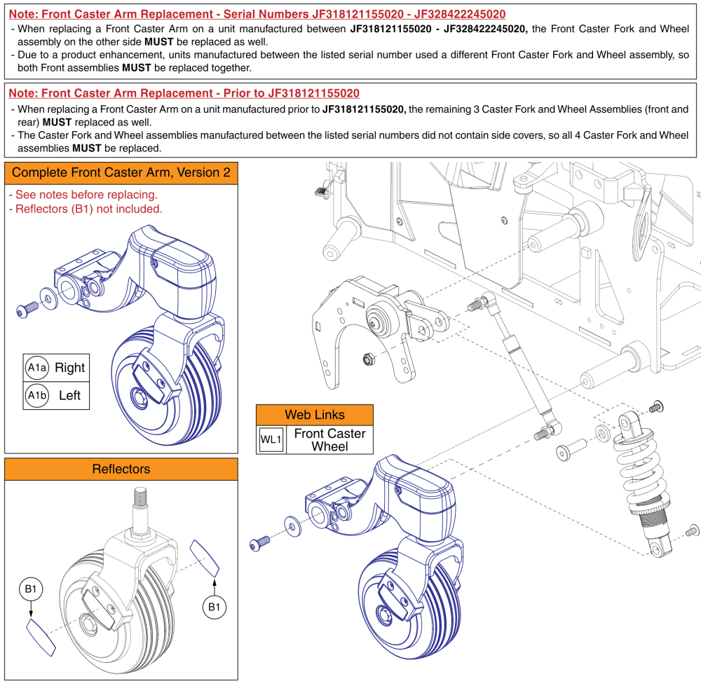 Complete Front Caster Arm Assembly, 5