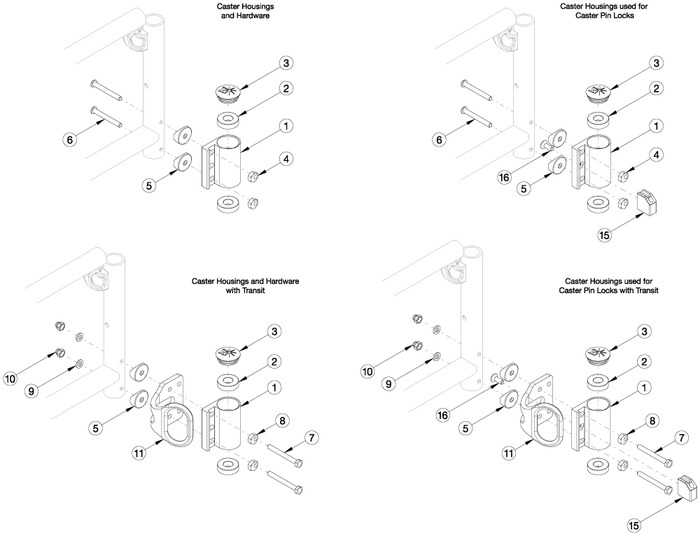 Spark Standard Caster Housing For Swing Away Frame parts diagram