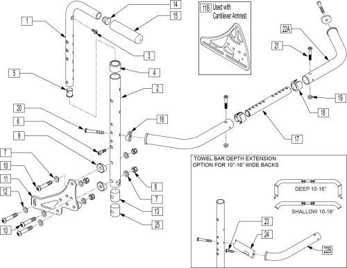 Non Folding Backrest W/ Adjustable Back Canes parts diagram