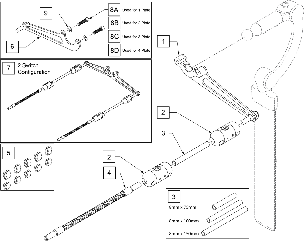 Link-it To Whitmyer Headrest Mount Fixed (1 Or 2 Switches) parts diagram