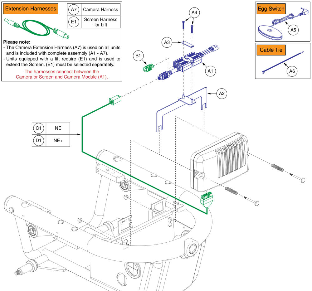 Pto Backup Camera Module, J6 parts diagram