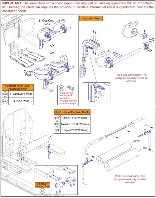 Knee Block And Chest Bar, Tru Balance® 4 Seating parts diagram