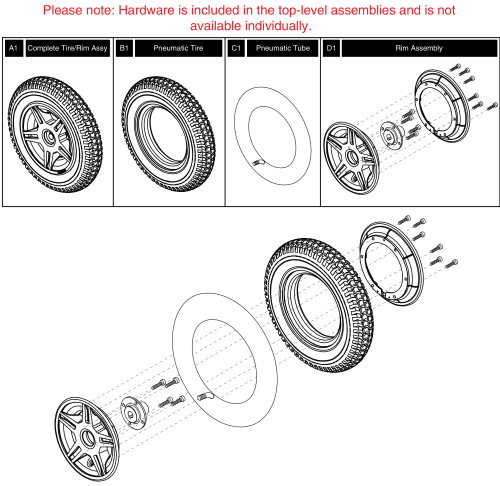 Pneumatic Drive Wheel, Star Rim parts diagram