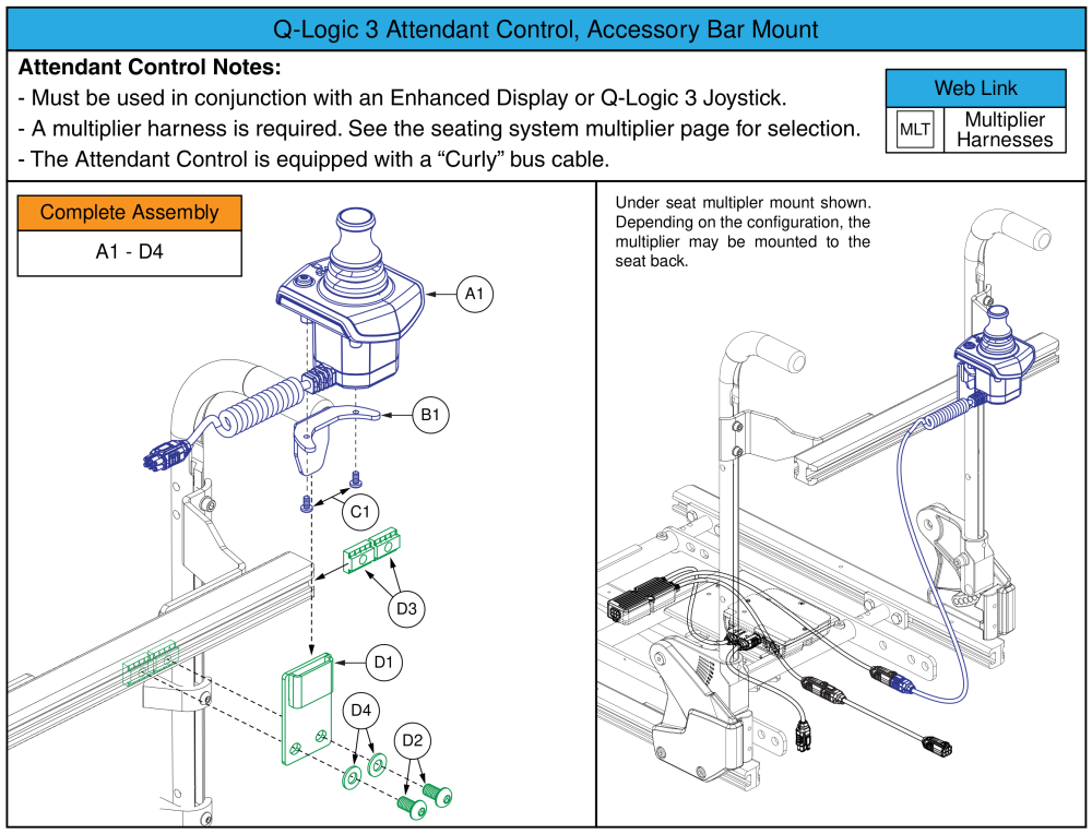 Q-logic 3 Attendant Control, Accessory Bar Mounted, Tb Flex parts diagram