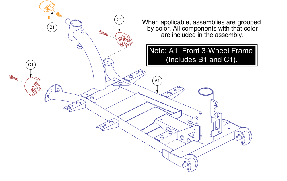 Front Frame Assy., 3 Wheel, Gogo Ultra X parts diagram