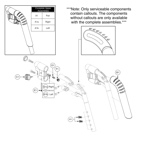 60° - 90° Angle Adjustable Style #8 Swing-away Upper parts diagram