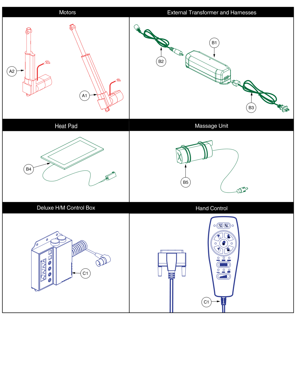 Trendelenberg Deluxe Heat And Massage Components parts diagram