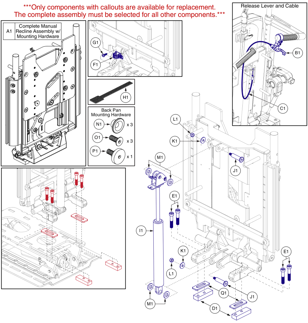 Manual Recline Back Assy, For Tb3.5 (v2) Tilt Seat parts diagram