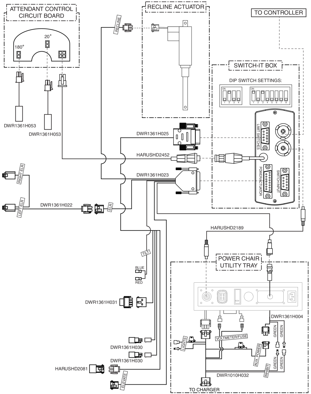 Electrical Diagram - Recline W/ Combined Legrests, Switch-it parts diagram