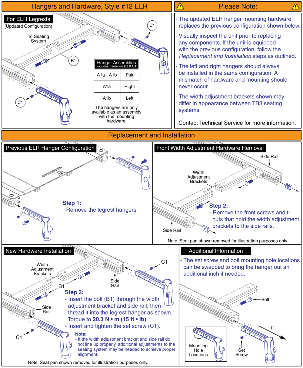 Style #12 Elr Legrest Hangers - Tb3 / Tb Flex Seating parts diagram