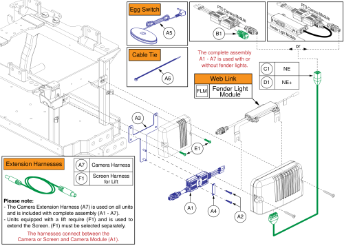 Pto Backup Camera Module W/ Base Seating Module, Ne / Ne+, Q6 Edge 2.0/3 parts diagram