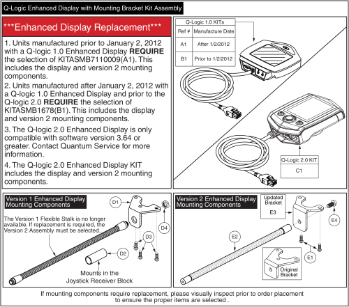 Q-logic 1 & 2 Enhanced Display With Mounting Bracket Kits parts diagram