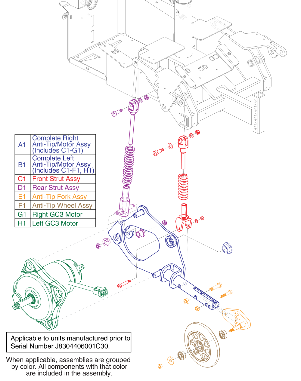 Anti-tip Assembly W/motor - Gc/gc2 Gen 1 parts diagram