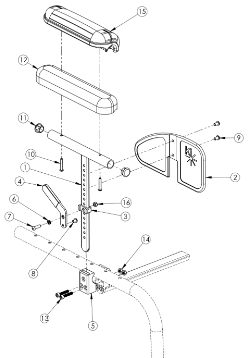 Clik Pediatric Height Adjustable T-arm parts diagram