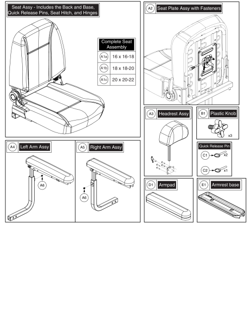 Comfort Seat Assembly, Jazzy Select 6 2.0 parts diagram