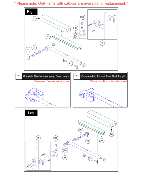 Flip-up Armrest, Back Cane Mounted - Kozmo Pediatric Seat parts diagram