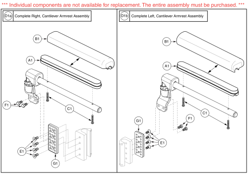 Full Length, Left / Right, Tru-comfort Back Mounted Cantilever Armrests parts diagram