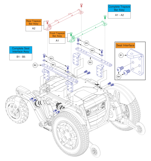 Trapeze Bars & Captain's Seat Mount Assy, 4front parts diagram