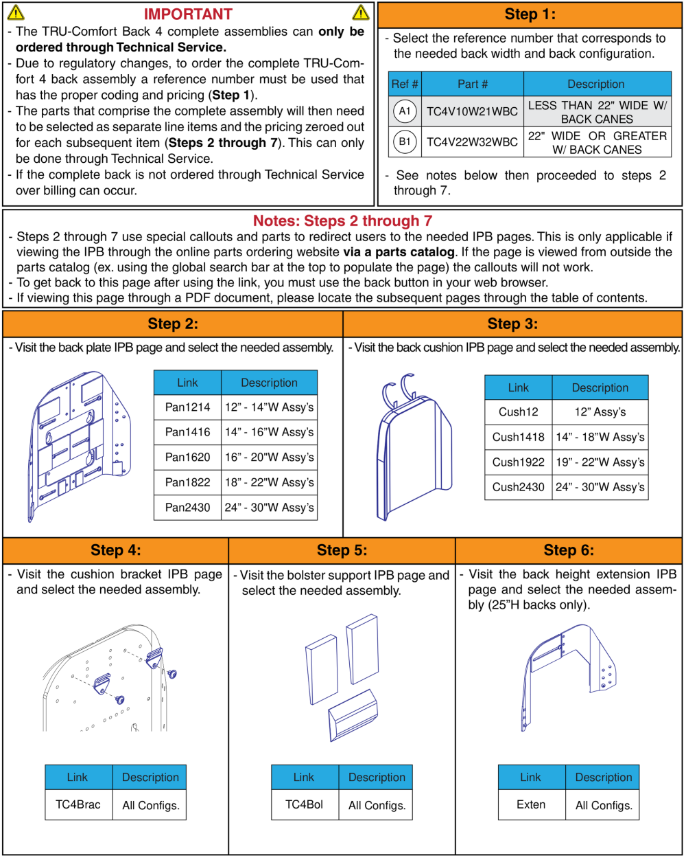 Tru-comfort Back 4 Complete Assy's, Back Canes parts diagram