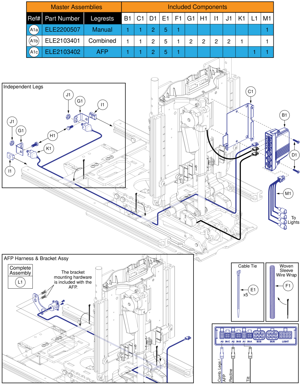 Ql3 Am3l, Tb3 Tilt & Recline (units W/ Full Seat Mounted Lights) parts diagram