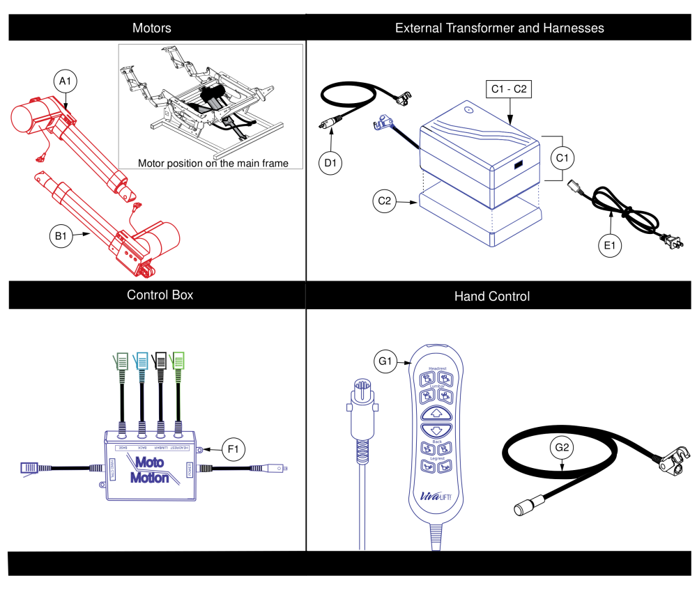 Lift & Recline Actuators, Lay Flay Infinte Dual Motor (hhc), Mot1707191 / Mot1707192 parts diagram