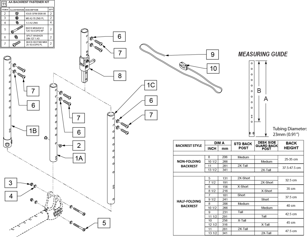 Angle Adjustable Backrest parts diagram