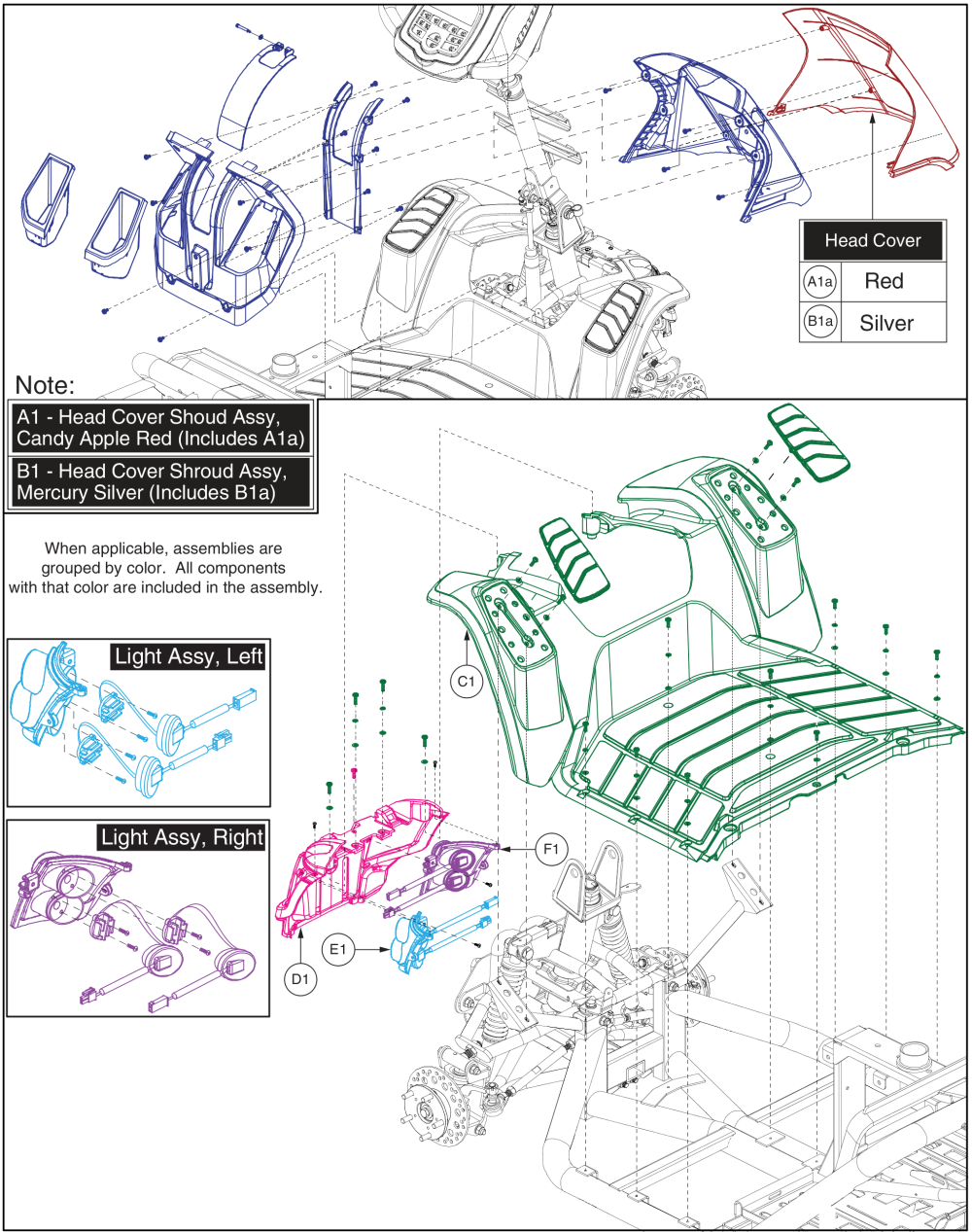 Head Cover & Main Shroud, All Colors, Pursuit Sport - Mv714 Us parts diagram