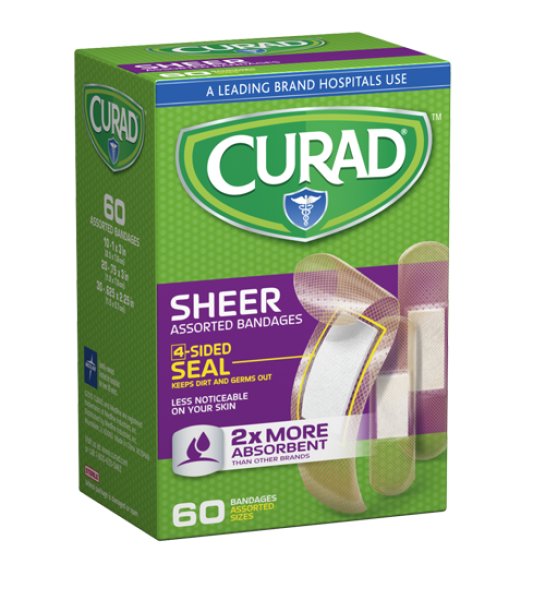 CURAD Sheer Bandages Assorted 60 CT Adhesive Strips