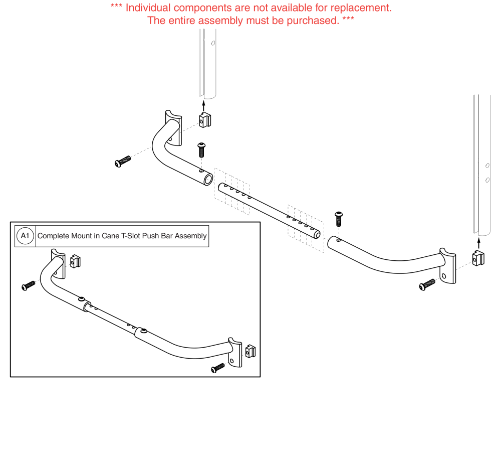 Push Bar - Mounted In Cane T-slot 16