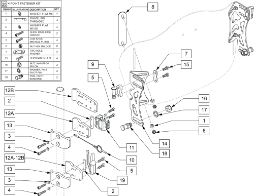 J3 4 Point Back Hardware parts diagram