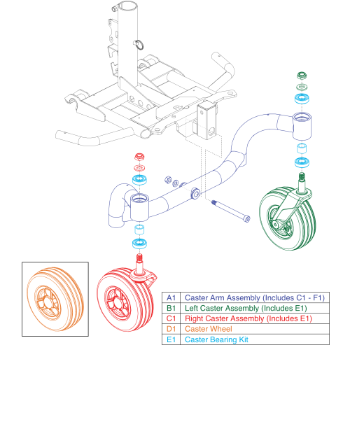 Front Caster Arm Assy, Go-chair 2016 parts diagram