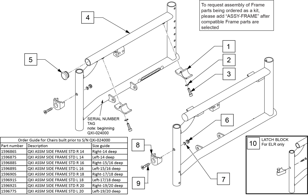 Adjustable Side Frame Qxi parts diagram