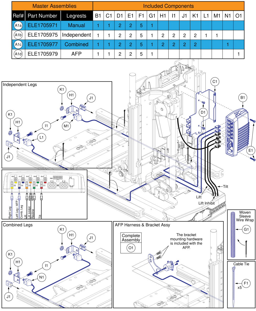 Ql3 Aam, Tb3 Lift, Tilt, & Recline (4front Series) parts diagram