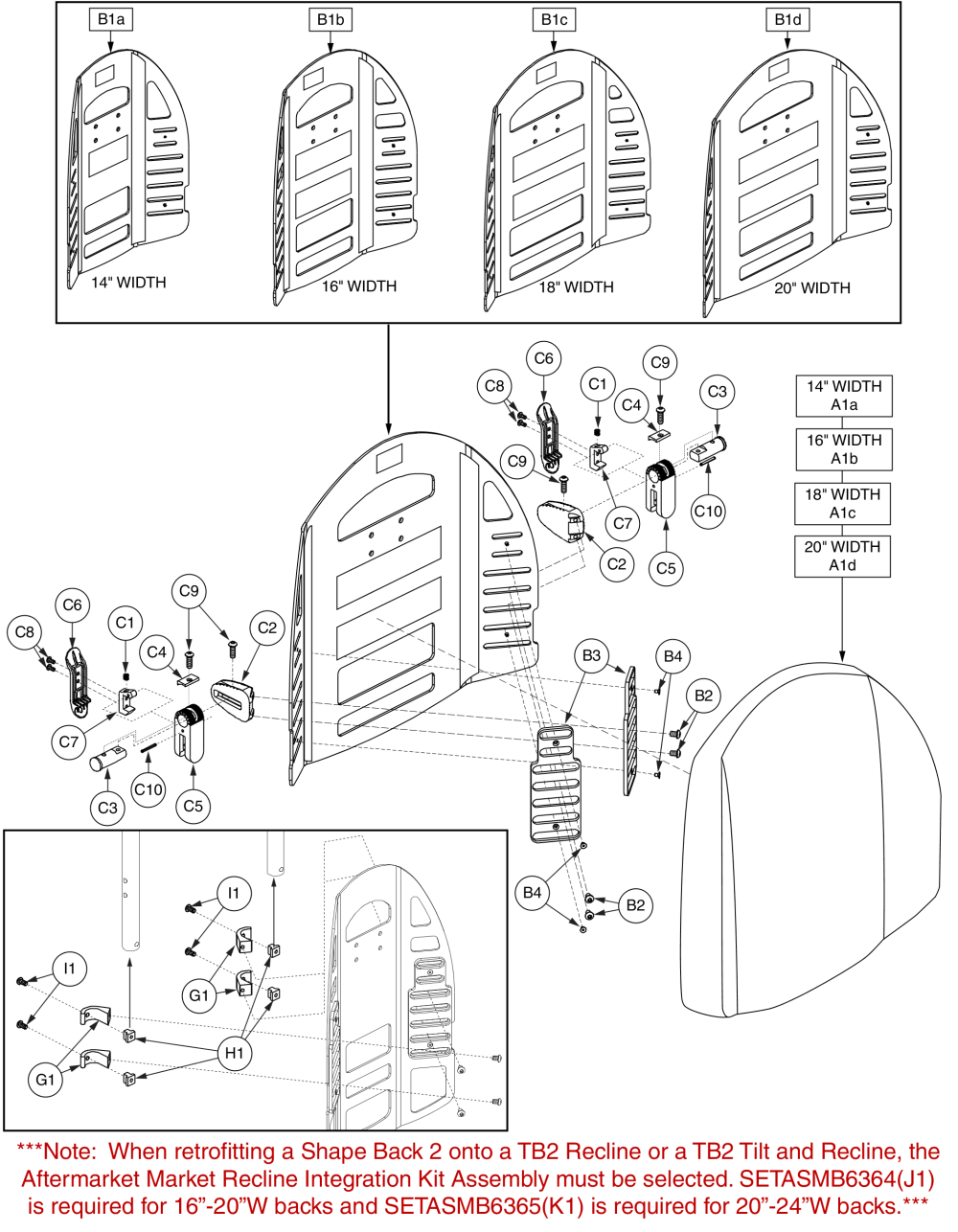 Synergy Shape 2 Back, Low, 2-point Back Assembly parts diagram