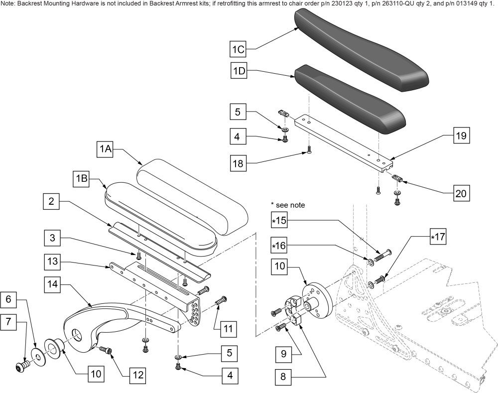 Z-q300m Cantilever Armrest - Low parts diagram