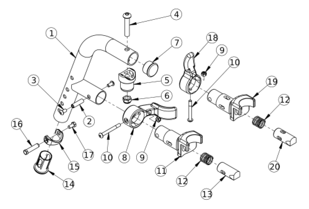 Titanium 70 Degree Extension Mount Hanger parts diagram