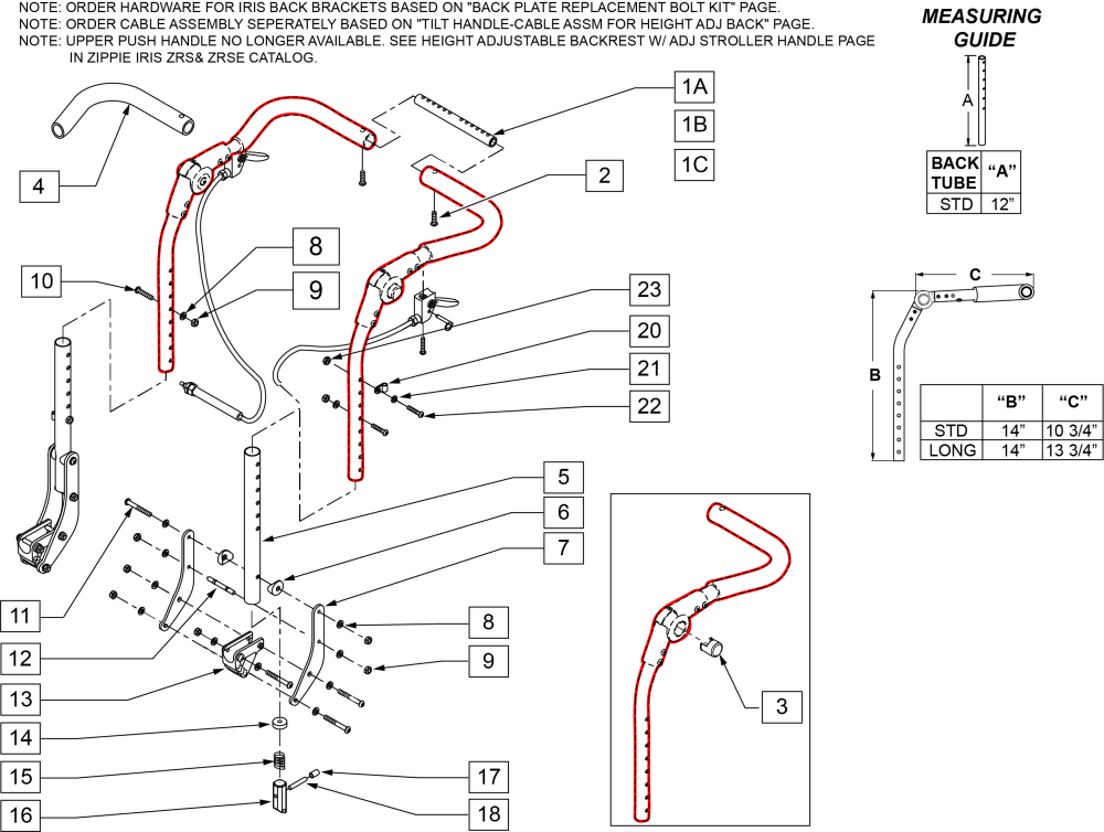 Height Adjustable Backrest W/ Adj Stroller Handle parts diagram