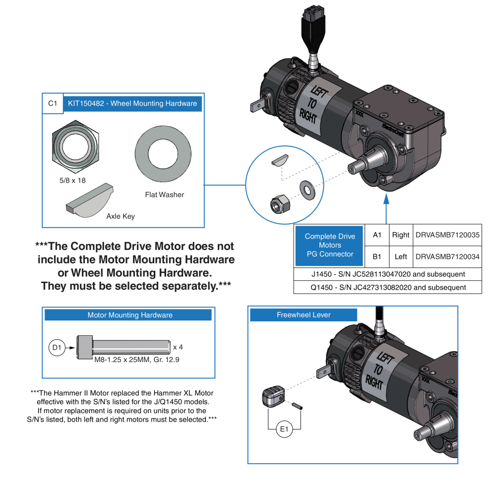 Hammer Ii Vr2 Motor Assy's And Motor & Wheel Mounting Hardware parts diagram