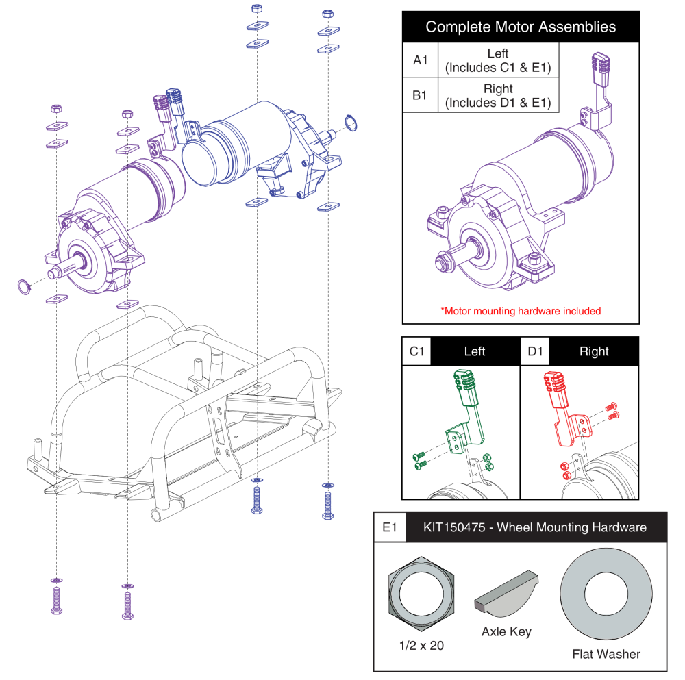 Motors And Free Wheel Levers - Kozmo parts diagram